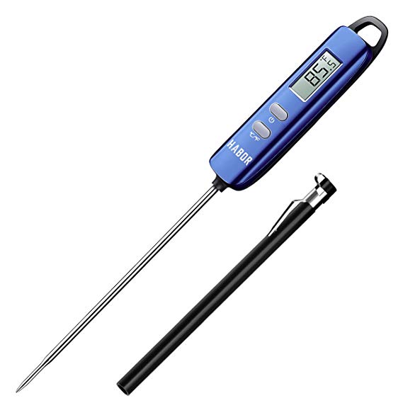 Instant Read Thermometer,HABOR Digital Instant Read Meat Thermometer Candy Food Thermometer with Super Long Probe,ºF/ºC Button for Kitchen Cooking BBQ Grill Smoker Meat Fry Food Milk Yogurt,Blue-By TOPELEK