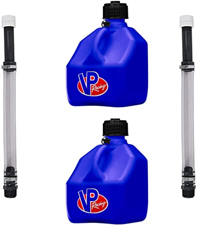 VP Racing Fuels 3 Gallon Square Motorsport Utility Container Jug Blue & 14 in. Hose Kit (2 Pack)