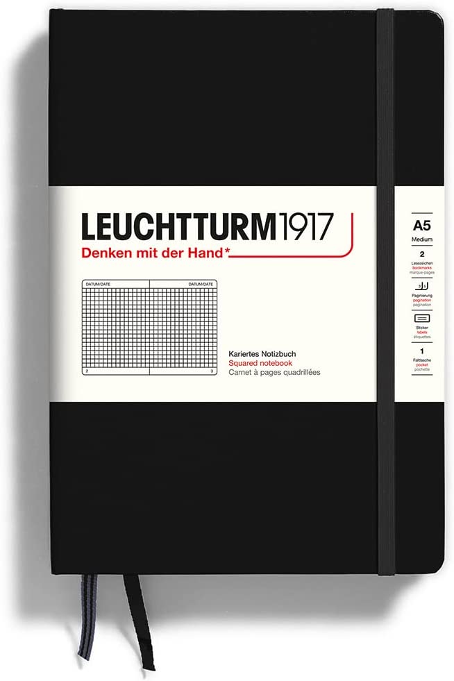 LEUCHTTURM1917 Notebook Medium A5, Hardcover, 251 numbered pages (Black, squared)