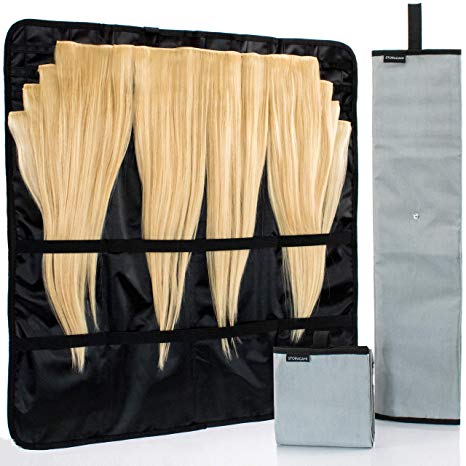 Hair Extension Storage Case - Luxurious, Satin-Lined Portable Holder Keeps Clip-In, Tape-In, Human & Synthetic Hair Smooth and Tangle-Free - Perfect for Travel, Easy to Hang or Carry in Your Bag