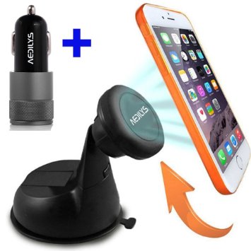 Car Mount, Car Charger AEDILYS® Magnetic Dashboard/Windshield Car Mount Holder for iPhone 6 (4.7)/ iPhone 6 Plus (5.5)/ 5s/ 5c/, Samsung Galaxy S6/S6 Edge/S5/S4 Note 4/3, Google Nexus 6/5/4