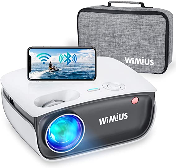 WiFi Projector, WiMiUS Bluetooth Projector Support Full HD 1080p, Mini Projector Support Screen Synchronization and 50% Zoom, Portable Projector Compatible with HDMI/USB/TV Box/AV/PC/ PS4