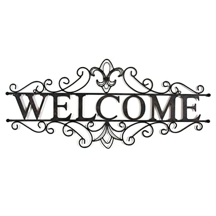 Decorative Wrought Iron Metal Welcome Wall Plaque