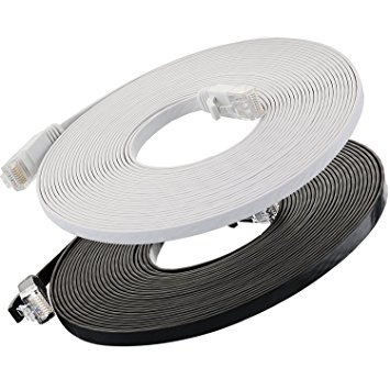 Cat6 Ethernet Cable Flat 25ft (Black and White )(At a Cat5e Price but Higher Bandwidth) Internet Network Cable - Cat 6 Ethernet Patch Cable Short - Computer Cable With Snagless RJ45 Connectors