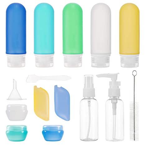 17 Pack Travel Bottles TSA Approved,Beveetio 3OZ Leakproof Silicone Refillable Travel Size Containers for Toiletries, BPA Free Travel Accessories Tubes for Cosmetic Shampoo Conditioner Lotion Soap