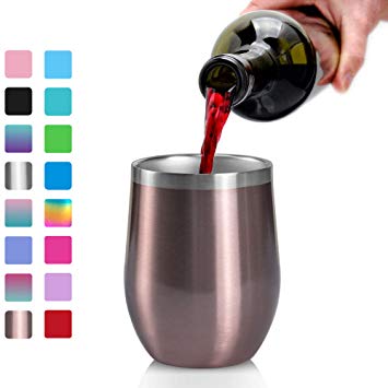 Wine Tumbler Glasses, Arteesol Insulated Wine Glass Stainless Steel with Lids 12oz Double Wall Vacuum Unbreakable Cups for Wine/Coffee/Drinks/Champagne/Cocktails