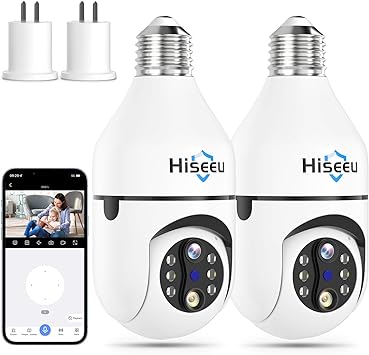 Hiseeu Light Bulb Security Camera Wireless WiFi 2.4GHz,10X Zoom PTZ Light Socket Security Camera for Home, 2-Way-Audio, Auto Tracking & Alarm, 3MP Color Night Vision, SD & Cloud Storage (Dual Lens)