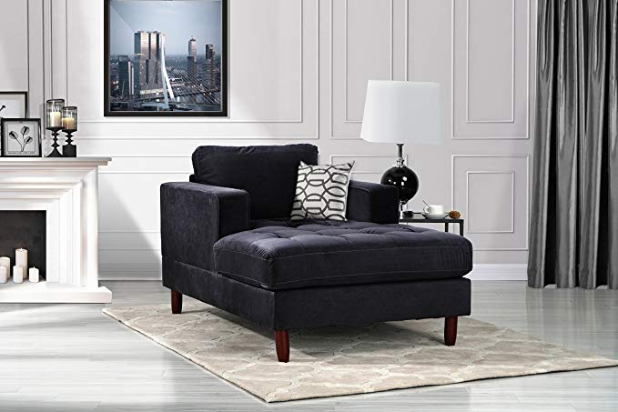 Mid Century Modern Velvet Fabric Living Room Chaise Lounge (Black)