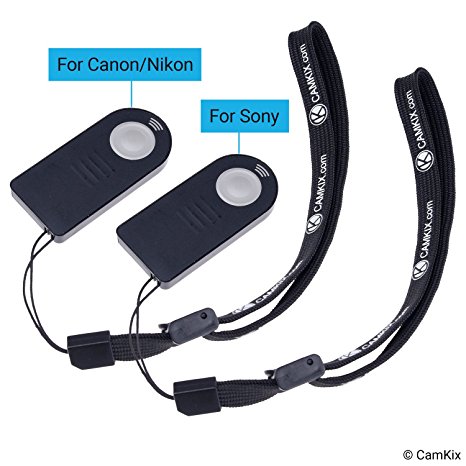 Set of 2 Wireless IR Shutter Remote Controls - 1x Nikon/Canon and 1x Sony - For example: D5, D610, D750, D5300, D7200 / EOS 5D mark IV, 6D, 77D, 100D, 750D / A33, A55, A77, A200, A350, A550