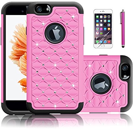 iPhone 6S Case,EC™ [Shockproof] Apple iPhone 6S Case, Heavy Duty Dual Layer Hybrid Stud Rhinestone Bling Protection Cover Case for Apple iPhone 6S / 6 (Pink)