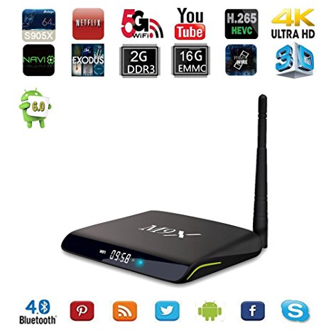 Kekilo M9X M2 Amlogic S905X Android 6.0 Marshmallow Quad Core TV Box 2G/16G 3D 4K HD Dual WiFi H.265 Bluetooth 4.0 Google Streaming Media Player(Black)