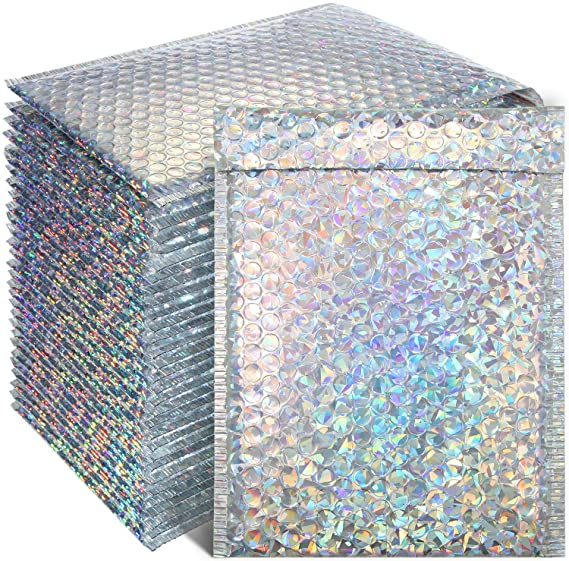 30 Pieces Bubble Mailers Padded Envelopes Self Sealing Cushion Envelopes for Mailing, Shipping and Packing, 11 x 7 Inch (Holographic)