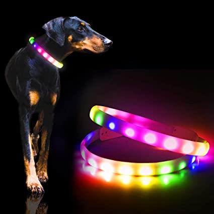 GS GLOWSEEN Led Dog Collar - USB Rechargeable Lighted Dog Collar - 2020 Newest Color Changing Light Up Dog Collars, Glow in The Dark Dog Collars for Night Walking, Fit for Small/Medium/Large Dog.
