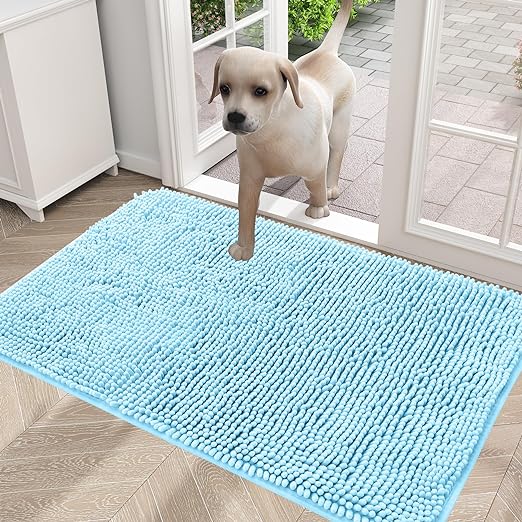 OLANLY Dog Door Mat for Muddy Paws, Absorbs Moisture and Dirt, Absorbent Non-Slip Washable Mat, Quick Dry Microfiber, Mud Mat for Dogs, Entry Indoor Door Mat for Inside Floor(30x20 Inches, Blue)