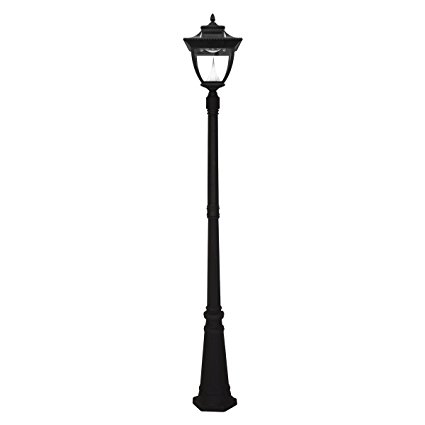 Gama Sonic Pagoda Solar Lamp Post and Single Lamp LED Light Fixture, 87-Inch Height, Black Finish #GS-104S