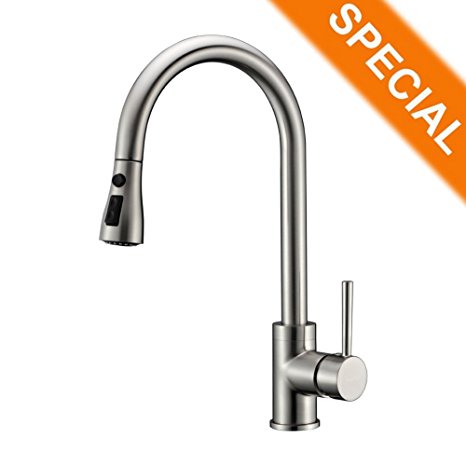 Refin Pause Function Kitchen Sink Faucet 2 Mode Pre-rinse Pull Out Solid Brass Brushed Nickel Single Handle Kitchen Faucet