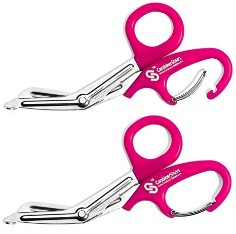 EMT Trauma Shears with Carabiner - Stainless Steel Bandage Scissors for Surgical, Medical & Nursing Purposes - Sharp 2-pack Scissor is Perfect for EMS, Doctors, Nurses, Cutting Bandages[Neon Pink]