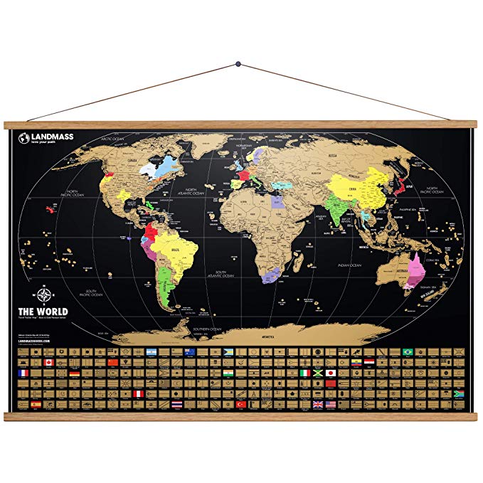 Landmass Extra Large Scratch Off Map of The World with Frame - 24 x 36 World Map Poster - Made in The USA - Travel Map - 36 Inch Wide Frame Included - The Perfect Gift for Travelers