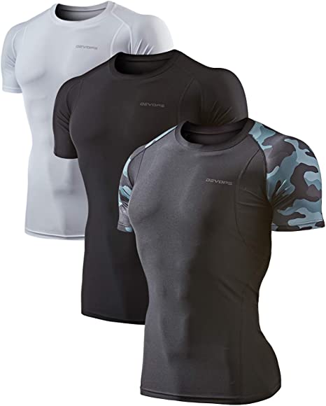 DEVOPS Men's 2~3 Pack Cool Dry Athletic Compression Short Sleeve Baselayer Workout T-Shirts