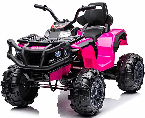 u URideon Kids ATV, Electric 4 Wheeler Quad for Kids, Power Ride On Car Vehicle Toys, 12V Battery Powered Wheels w/2-Speed,Music,LED Headlight, Pink