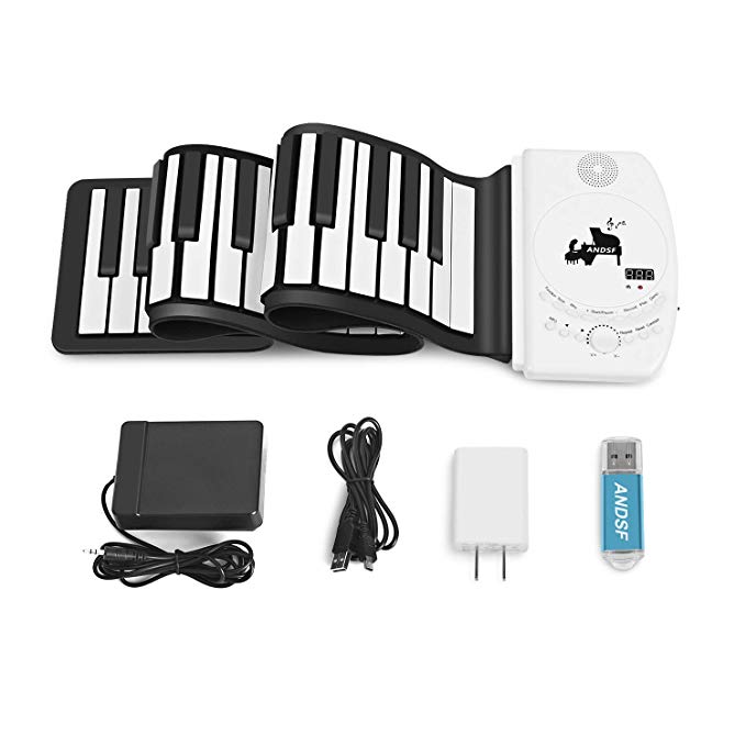 Portable 61 Keys Roll Up Piano - ANDSF Upgrade Version Flexible Eelectronic Piano with intelligent processing chips MP3 Stereo Speaker Built in Rechargeable Battery Suitable For Begainners and Kids