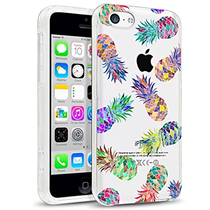 iPhone 5C Case, iPhone 5C Case with flowers, LUOLNH Slim Shockproof Clear Floral Pattern Soft Flexible TPU Back Cover -7 Color Pineapple