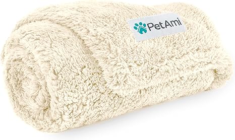 PetAmi Fluffy Waterproof Dog Blanket for Small Medium Dogs, Soft Warm Pet Sherpa Throw Pee Proof Couch Cover, Reversible Cat Puppy Bed Blanket Sofa Protector, Plush Washable Pad (Beige Cream, 24x32)