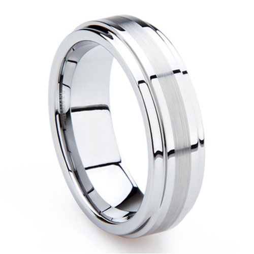 8MM Tungsten Metal Men's Wedding Band Ring in Comfort Fit and Brush Center Size 7-16