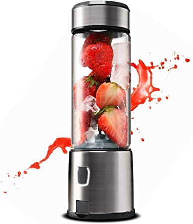 TTLIFE Smoothie Blender Mini Blender 450ml USB Rechargeable 5100mAh with 4 Stainless Steel Blades Glass Mixer Juice Cup,Perfect for Fruit,Milk Shake and Baby Food,FDA/BPA Free,Black 1.0