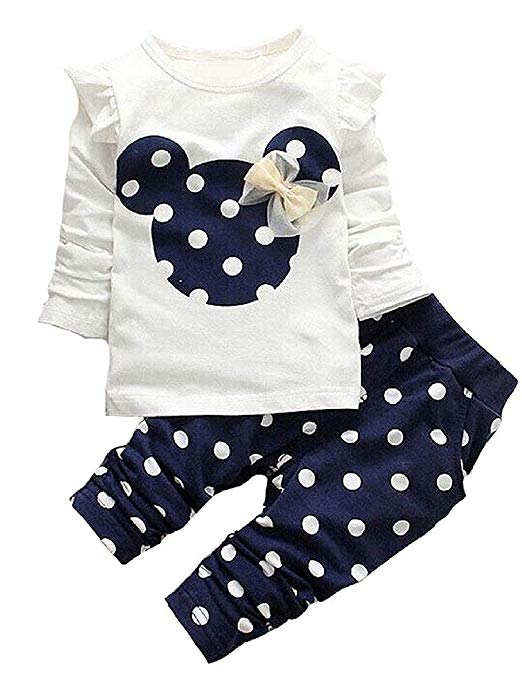 Cute Toddler Baby Girls Clothes Set Long Sleeve T-Shirt and Pants Kids 2pcs Outfits