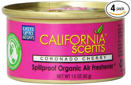 California Scents Spillproof Organic Air Freshener, Coronado Cherry, 1.5 Ounce Canister (Pack of 4)