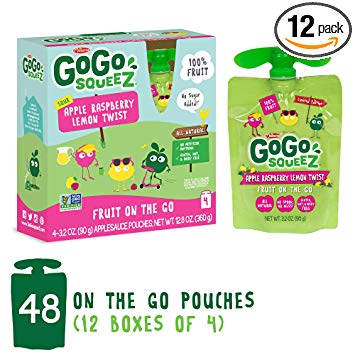 GoGo squeeZ Applesauce on the Go, Apple Raspberry Lemon Twist, 3.2 Ounce (48 Pouches), Gluten Free, Vegan Friendly, Healthy Snacks, Unsweetened Applesauce, Recloseable, BPA Free Pouches