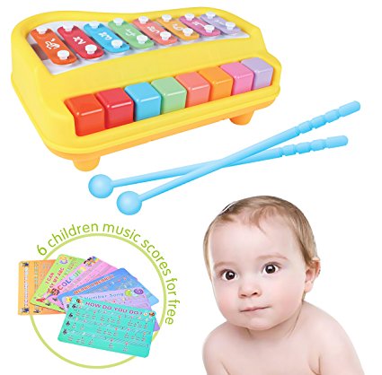 2-in-1 Xylophone & Piano for Kids with Sheets of Nursery Rhymes and Drums - Musical Instrument Toy For Toddlers and Kids