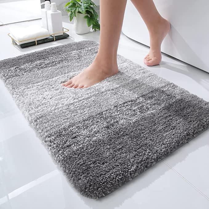 Olanly Luxury Microfiber Bath Mat, Extra Soft and Absorbent Bathroom Mat, Non-Slip Plush Shaggy Bathroom Rug, Machine Wash Dry, Bath Rugs for Bathroom Floor, Tub and Shower, 16x24, Grey