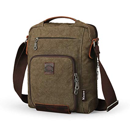 muzee Small Canvas Messenger Bag for Men Vintage Vertical crossbady Bag Travel daypack Satchel Bag fits ipad