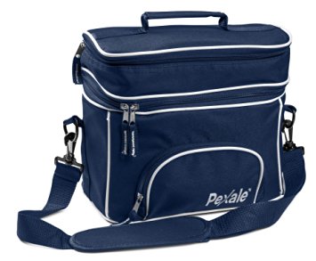 LARGE INSULATED DOUBLE COMPARTMENT NAVY LUNCH BAG WITH ADJUSTABLE SHOULDER STRAP BY PEXALE(TM)