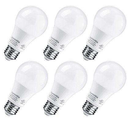 A19 LED Bulb, LuminWiz 9W 5000K 700lm Dimmable UL-Listed LED Light Bulbs 60W Equivalent,E26 Base,Energy Star,Crystal White,6-Pack