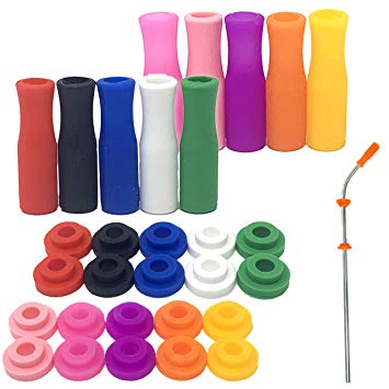 Reusable Silicone Straw Tip Covers – (30 Pcs) Includes 10 Rubber Tips for Stainless Steel Straws and 20 Silencers- Tips for Meal Straws Silicon Caps for Drinking Straws also great for Hookah and Vape