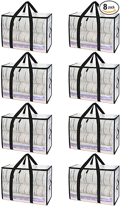 BALEINE 8-Pack 105L Moving Totes with Reinforced Handles, Heavy-Duty UnderBed Storage Bag for Moving Boxes, Clothes, Travel, Attics (105L, 8-Pack White)