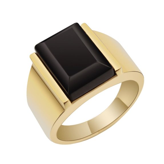Retro Ring 18k Gold Plated Stainless Steel Ring Mans Black Onyx Ring