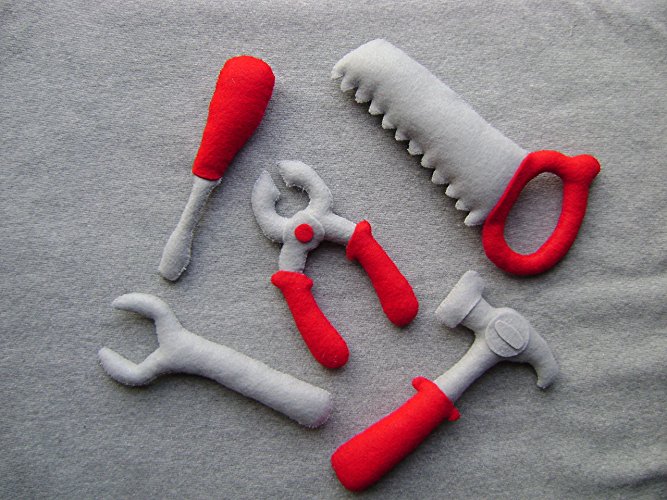 Felt Tool Set Toys, Including a Hammer, Pliers, Saw, Screwdriver and a Wrench