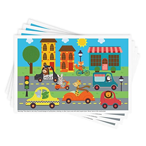 Disposable Stick-on Placemats 40 Pack for Baby & Kids, Restaurant Table Topper Mat 12" x 18" Sticky Place Mats,Toddler Baby Placemat Animals Driving Cars Theme