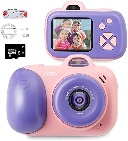 beiens Digital Video Camera for Kids, Selfie Dual Cameras, 2.0 inch HD IPS Screen,800W, 1080P,USB Charge, SD Card Include, Best Birthday Gifts Toys for Girls and Boys (Pink)