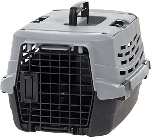 IRIS USA 19" Extra Small Pet Travel Carrier with Front and Top Access, Hard-Sided Training Crate for 10 Lbs. Pet Cat Kitten Chihuahua Yorkshire Terrier Extra Small Dog, Black/Gray