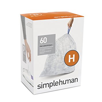 simplehuman Code H Custom Fit Recycling Liners, Drawstring Trash Bags, 30-35 Liter / 8-9 Gallon, 3 Refill Packs (60 Count), Clear