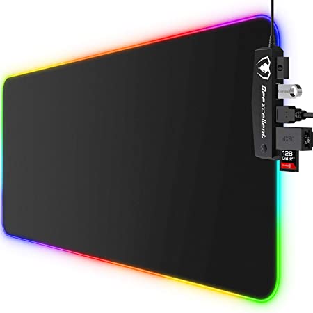 RGB Gaming Mouse Pad, 14 Lights Modes with 4 USB Ports Ultra-Large Size Soft Extra Extended Mousepad, Anti-Slip Rubber Base Computer Keyboard Mat 31.5X 11.8in