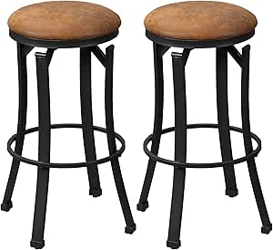 HOMCOM Bar Stools Set of 2, Vintage Swivel Barstools with Footrest, Microfiber Cloth Bar Chairs with Powder-Coated Steel Legs for Kitchen and Dining Room, Brown