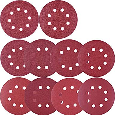 AUSTOR 100 Pieces Sanding Discs 5 Inch 8 Holes Hook and Loop 80/180/ 240/320/ 400/800/ 1000/1500/ 2000/3000 Grit Sandpaper Assortment for Random Orbital Sander