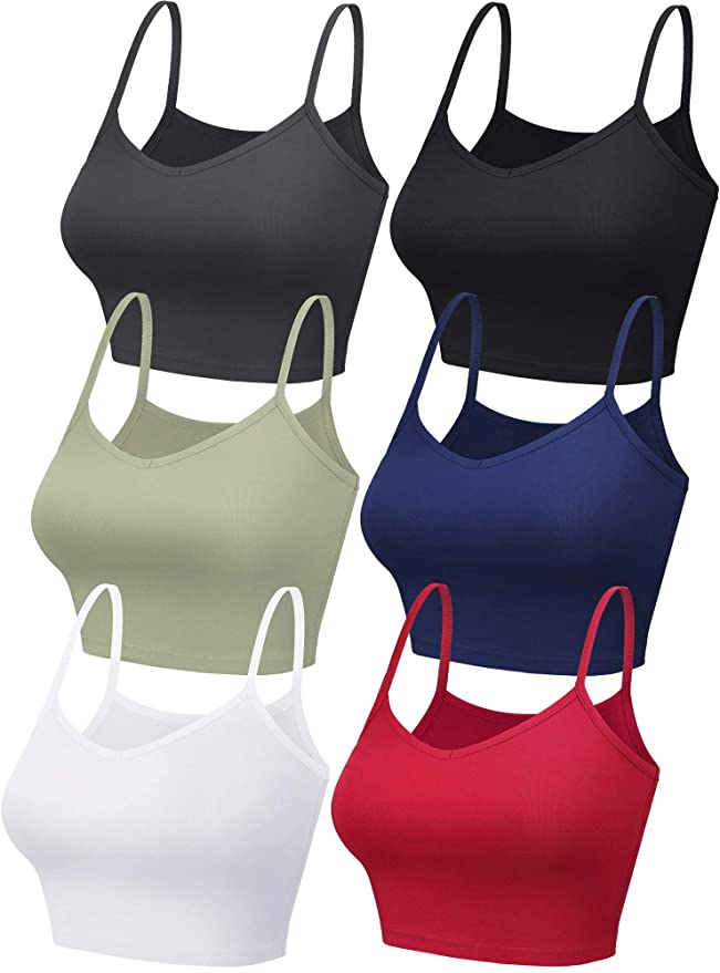 6 Pieces Women Crop Cami Top Spaghetti Strap Tank Top Racerback Sleeveless Camisole Tops for Sports Yoga