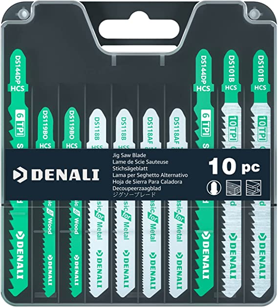 Amazon Brand - Denali T-Shank Jig Saw Blade for Wood and Metal (6T, 10T, 12T, 21T), 10-Pieces